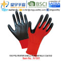 13G poliéster Shell Nitrilo guantes revestidos (N1501) Acabado liso con CE, En388, En420, guantes de trabajo